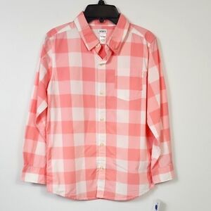 NWT Carter's Boy's Pink Checkered Kids Long Sleeve Button Front Shirt, sz 12-12A